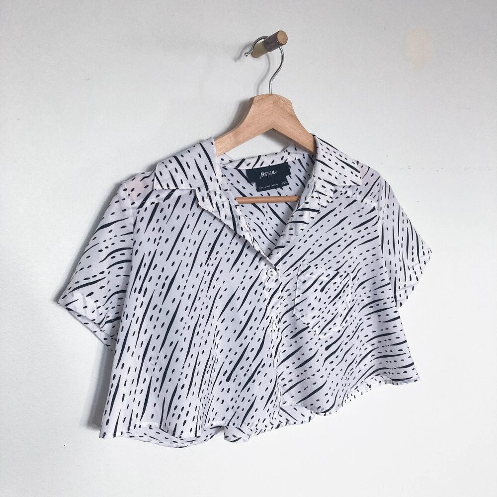 Nasty Gal Black Cropped Button Down Shirt
